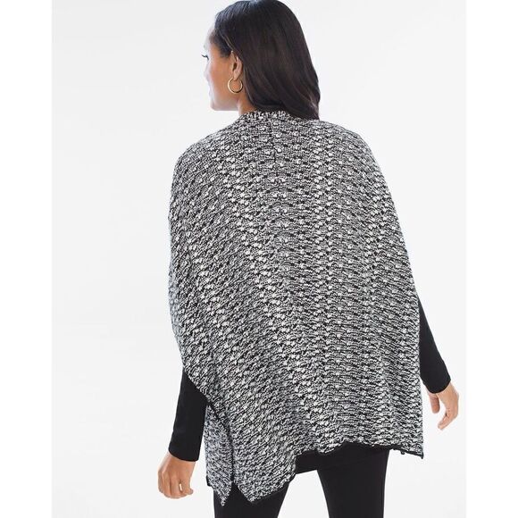 Chicos Black-And-White Knit Ruana One Size - Picture 2 of 15